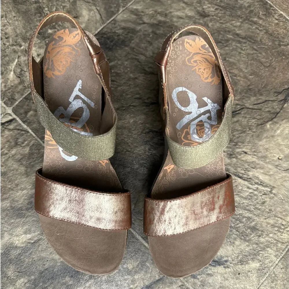 OTBT Metallic Copper and Light Gray Wedge Sandals